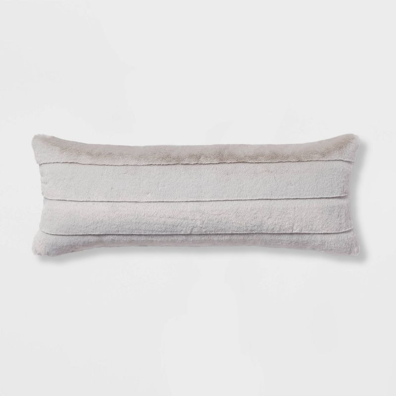 Oversized Oblong Faux Fur Channeled Decorative Throw Pillow Light Gray - Threshold