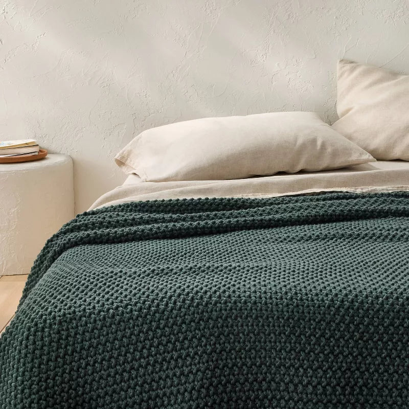 Full/Queen Knit Blanket Dark Teal - Casaluna: Acrylic Sweater Knit, Machine Washable, No Warranty