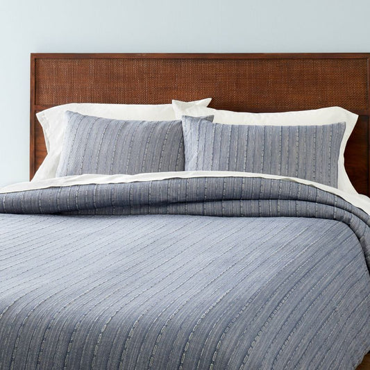 3pc King Washed Loop Stripe Comforter Bedding Set Blue - Hearth & Hand with Magnolia: Dobby Weave, OEKO-TEX Certified