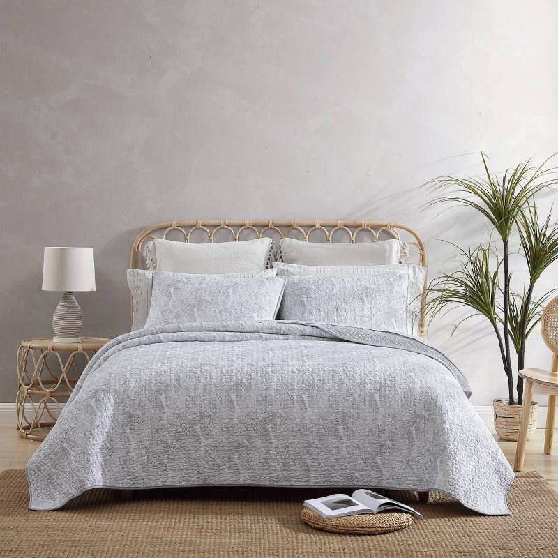 3pc Full/queen Distressed Water Leaves Cotton Quilt Set Gray - Tommy Bahama : Target