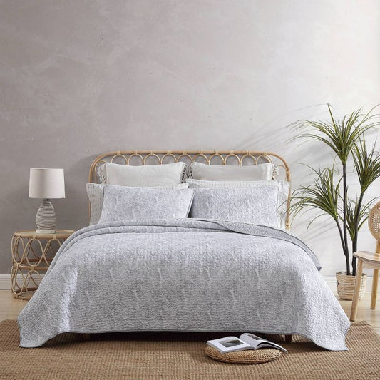 3pc Full/queen Distressed Water Leaves Cotton Quilt Set Gray - Tommy Bahama : Target