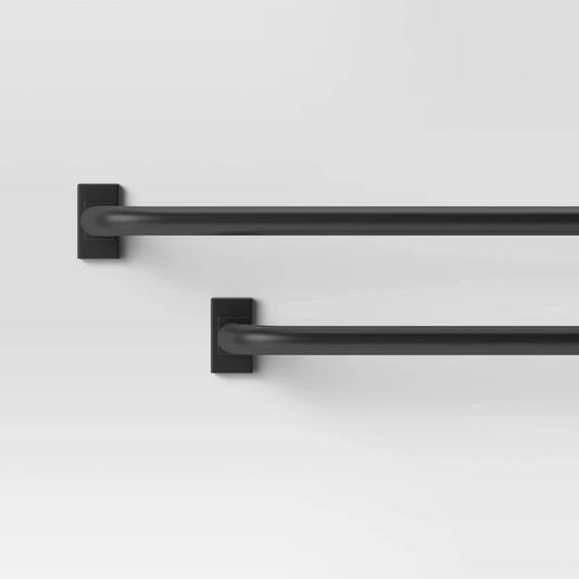 36"-66" Blackout Rectangle Curtain Rod Black - Threshold: Matte Black, Powder-Coated, Quick Mount, Steel & Aluminum