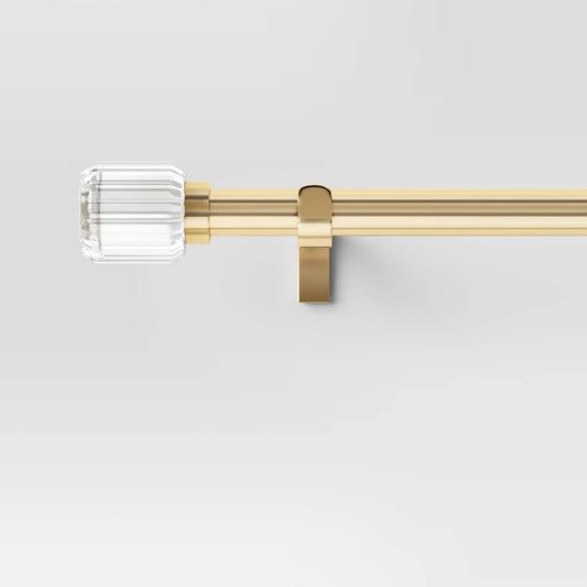 36"-66" Clear Ribbed Curtain Rod Brass - Threshold: Gold Single Rod, Quick Mount, Polystyrene & Steel