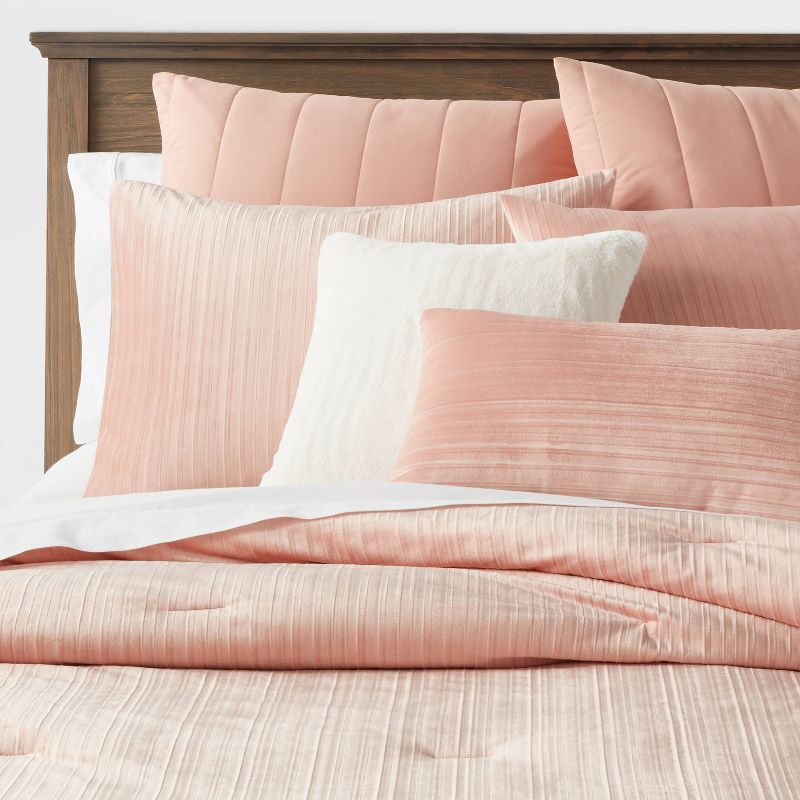 8pc King Luxe Velvet Comforter Set Salmon Pink - Threshold™: Polyester, Oeko-tex Certified, Machine Washable : Target