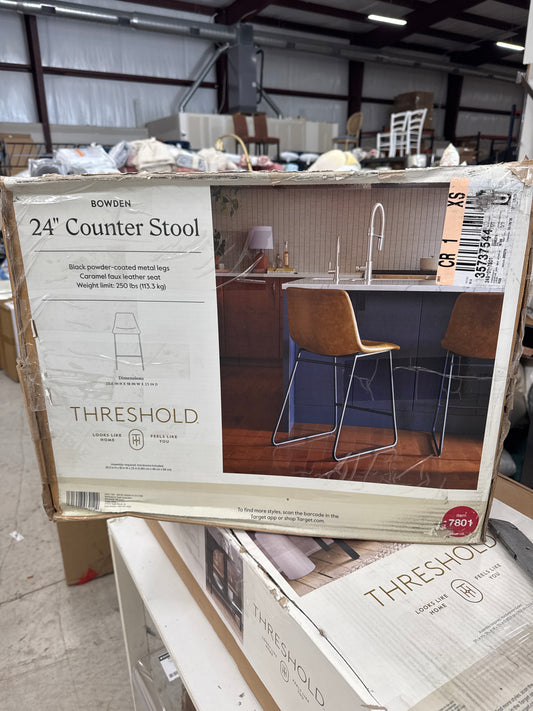Bowden Faux Leather Counter Height Barstool Caramel - Threshold: Modern Square Upholstered, Metal Legs