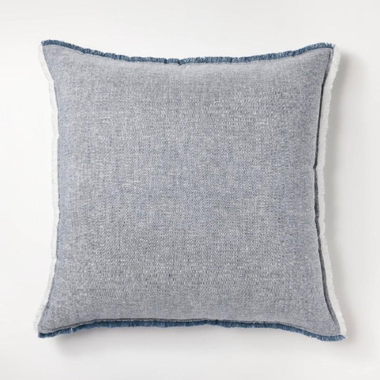 Oversized Reversible Linen Square Throw Pillow with Frayed Edges Blue - Threshold designed with Studio McGee: Indoor Comfort, Zipper Closure