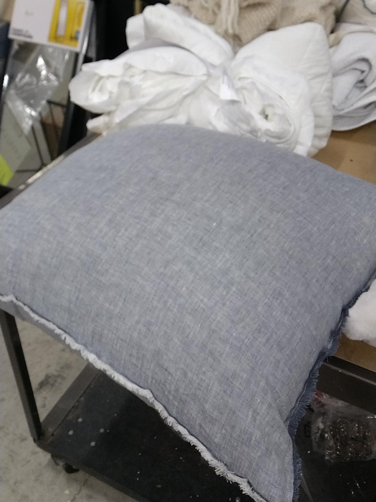 Oversized Reversible Linen Square Throw Pillow with Frayed Edges Blue - Threshold designed with Studio McGee: Indoor Comfort, Zipper Closure