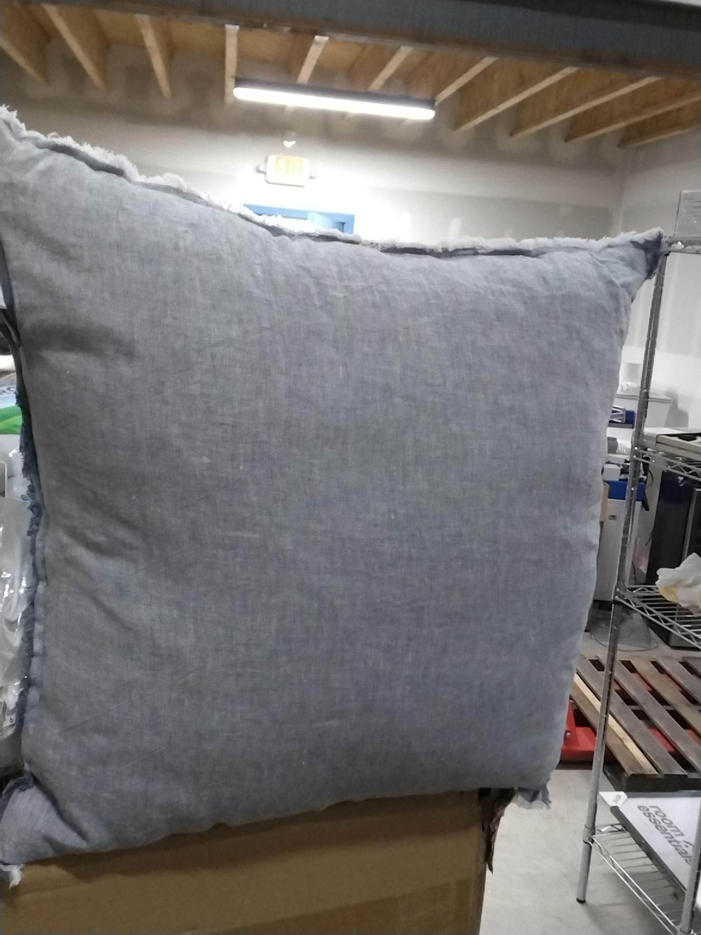 Oversized Reversible Linen Square Throw Pillow with Frayed Edges Blue - Threshold designed with Studio McGee: Indoor Comfort, Zipper Closure