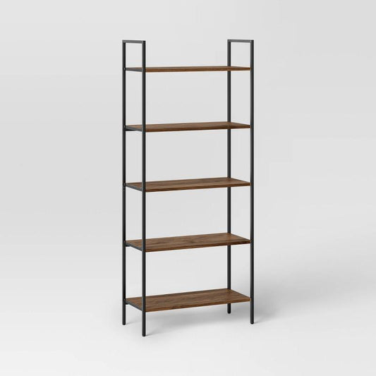 72" Loring 5 Shelf Ladder Bookshelf Walnut - Threshold: Metal Frame, Open Back Design, Fixed Shelves
