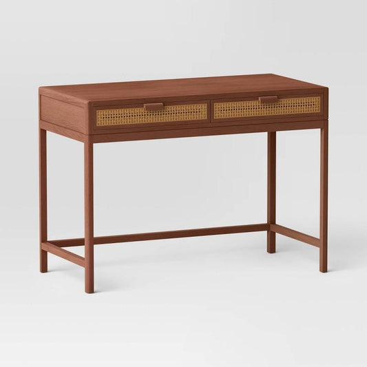 Minsmere Writing Desk with Drawers Brown - Threshold: Rattan Style, Home Office Furniture, Study Table