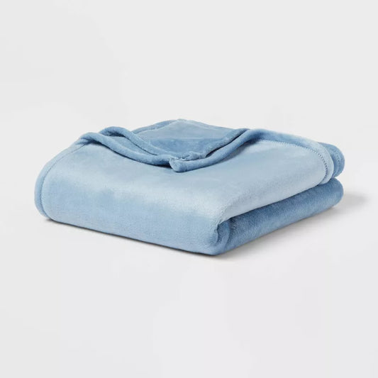 Twin/Twin XL Solid Plush Bed Blanket Light Blue - Room Essentials: Cozy Knitted, Lightweight, OEKO-TEX Certified