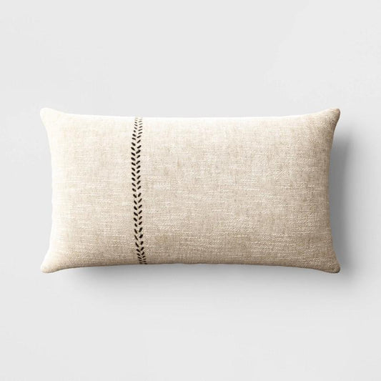 Oversized Stitched Lumbar Throw Pillow Neutral: Cotton-Linen Blend, Indoor - Threshold