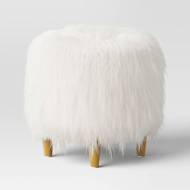 Holley Mongolian Fur/wood Ottoman Cream - Threshold™: Padded, No Assembly, Plywood Frame : Target