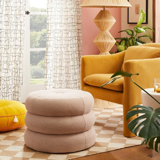 Molise Pouf Blush Fabric - Opalhouse designed with Jungalow: Modern Round Upholstered Bench, No Assembly Required