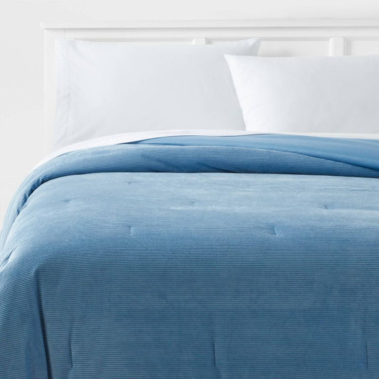 Twin/ Twin Extra Long Corduroy Plush Comforter Blue - Room Essentials: Lightweight, Machine Washable, OEKO-TEX Certified