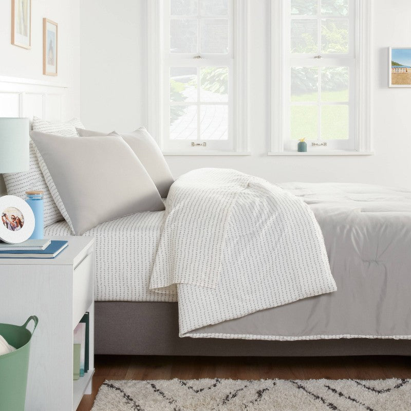 5pc Twin Extra Long Solid Microfiber Comforter & Sheets Set Gray - Room Essentials: Bed in a Bag, 180 Thread Count