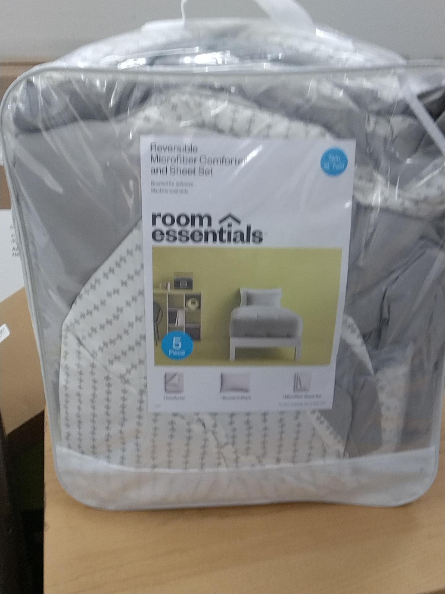 5pc Twin Extra Long Solid Microfiber Comforter & Sheets Set Gray - Room Essentials: Bed in a Bag, 180 Thread Count