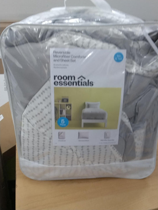 5pc Twin Extra Long Solid Microfiber Comforter & Sheets Set Gray - Room Essentials: Bed in a Bag, 180 Thread Count