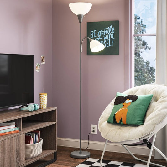 Torchiere with Task Light Floor Lamp Silver - Room Essentials: Adjustable, ETL Listed, Metal Body