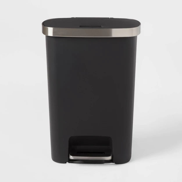 Plastic Locking Lid Step Trash Can Black - Brightroom: 13 Gallon Indoor Kitchen Garbage Can, Spot Clean, 25.6" Height