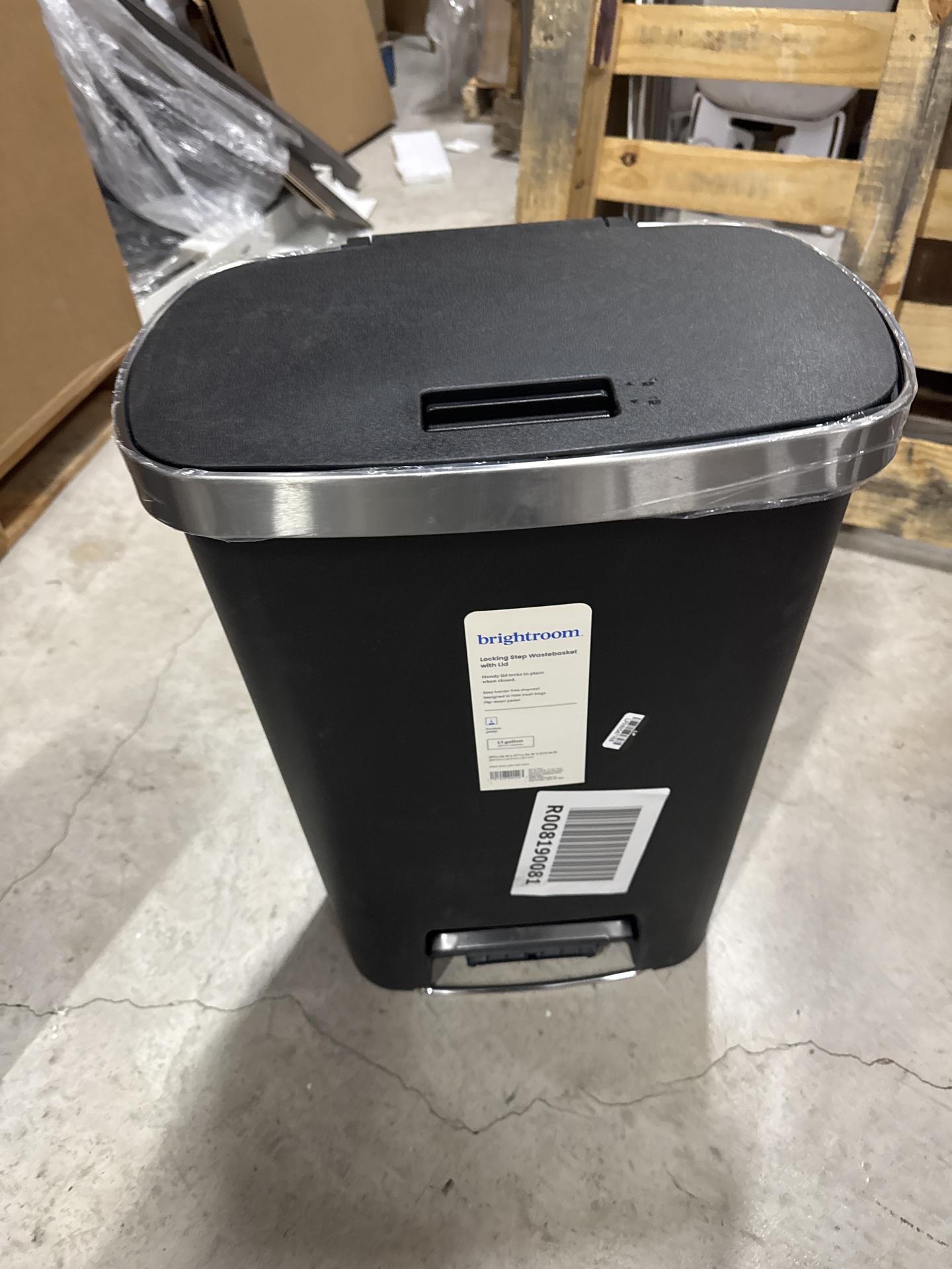 Plastic Locking Lid Step Trash Can Black - Brightroom: 13 Gallon Indoor Kitchen Garbage Can, Spot Clean, 25.6" Height