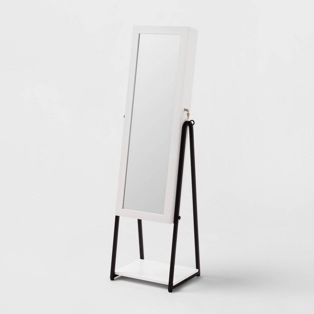 Jewelry Cabinet with Mirror - Brightroom: Full-Length Organizer, MDF, Rectangle, White, 60.75" Height, 5 Pieces