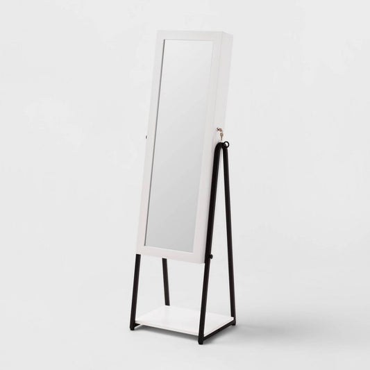 Jewelry Cabinet with Mirror - Brightroom: Full-Length Organizer, MDF, Rectangle, White, 60.75" Height, 5 Pieces