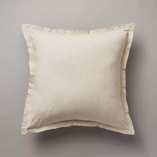 26"x26" Linen Blend Euro Bed Pillow Taupe: Flanged Edges, Zipper Closure - Hearth & Hand with Magnolia