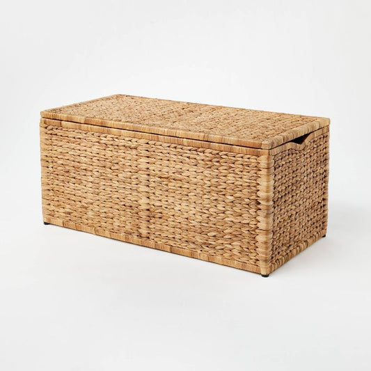 Natural Woven Storage Bench - Threshold™ Designed With Studio Mcgee: Metal Frame, Fish Scale Pattern, No Assembly Required : Target