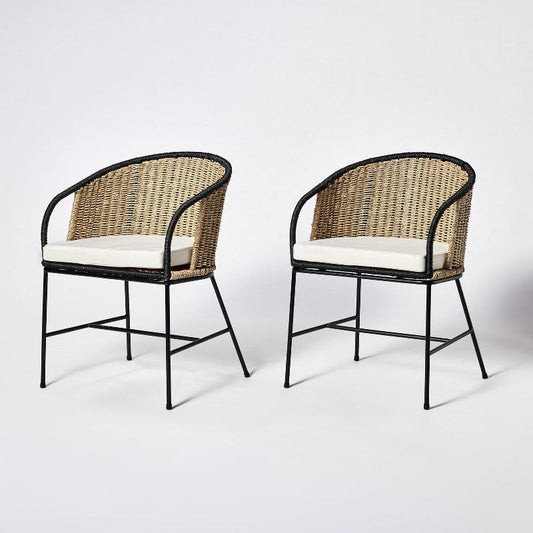 2pc Westcliff Seagrass Dining Chairs Natural/black - Threshold™ Designed With Studio Mcgee: Padded Seat, Metal Frame : Target