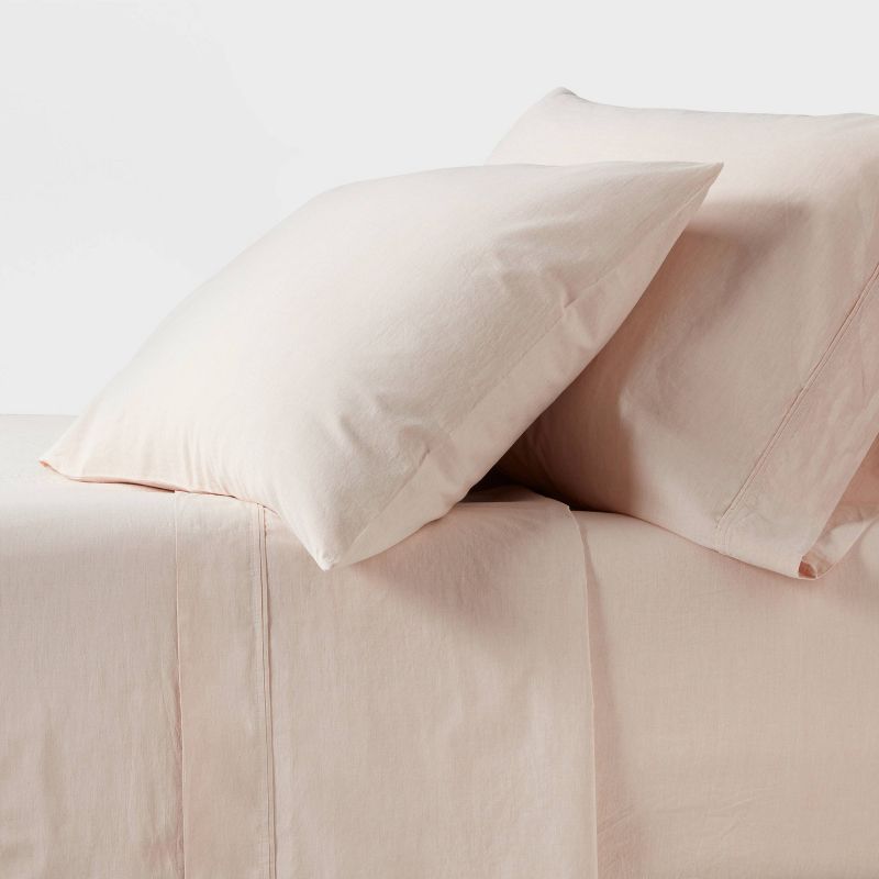King 250 Thread Count Organic Percale Sheet Set Peach Chambray - Threshold™: Gots & Oeko-tex Certified, Includes 4pc : Target