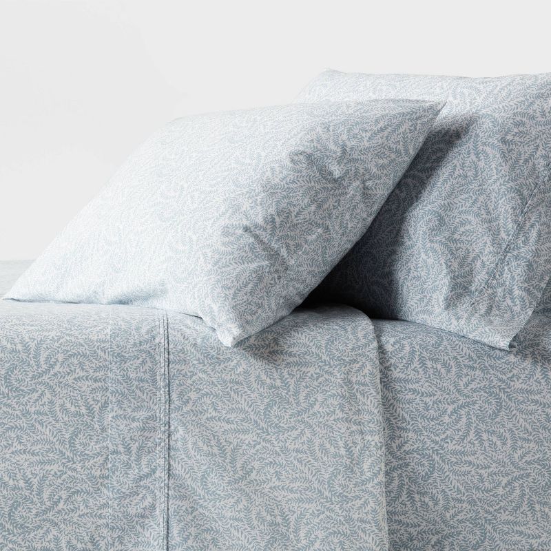 Twin/twin Xl 250 Thread Count Organic Percale Sheet Set Blue Floral - Threshold™: Gots & Oeko-tex Certified, Botanical Design : Target