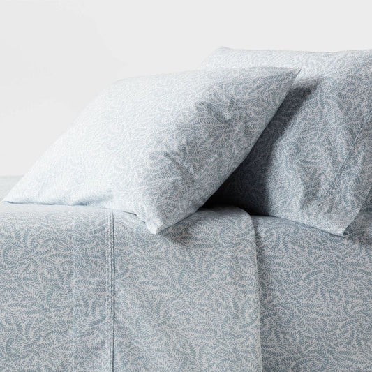 Twin/twin Xl 250 Thread Count Organic Percale Sheet Set Blue Floral - Threshold™: Gots & Oeko-tex Certified, Botanical Design : Target