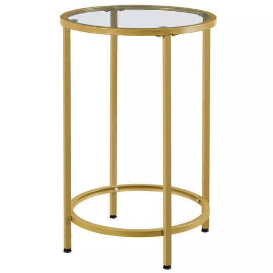 Yaheetech Round Accent Table with Glass Top and Metal Frame for Living Room-Gold