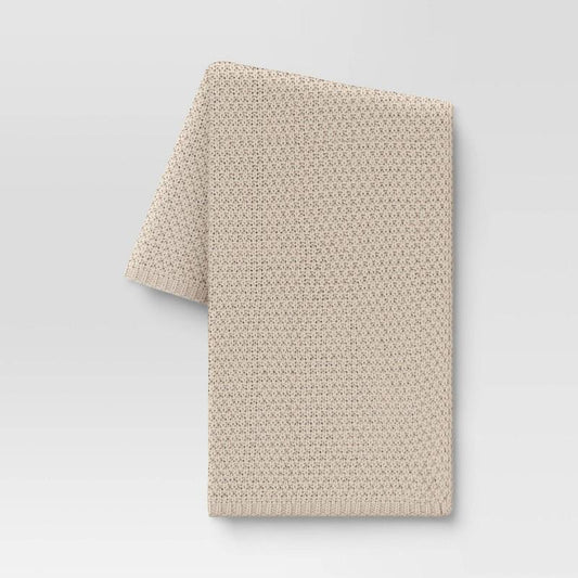 Oversized Recycled Knit Throw Blanket Off-White - Threshold: Midweight, Machine Washable, 50x70"