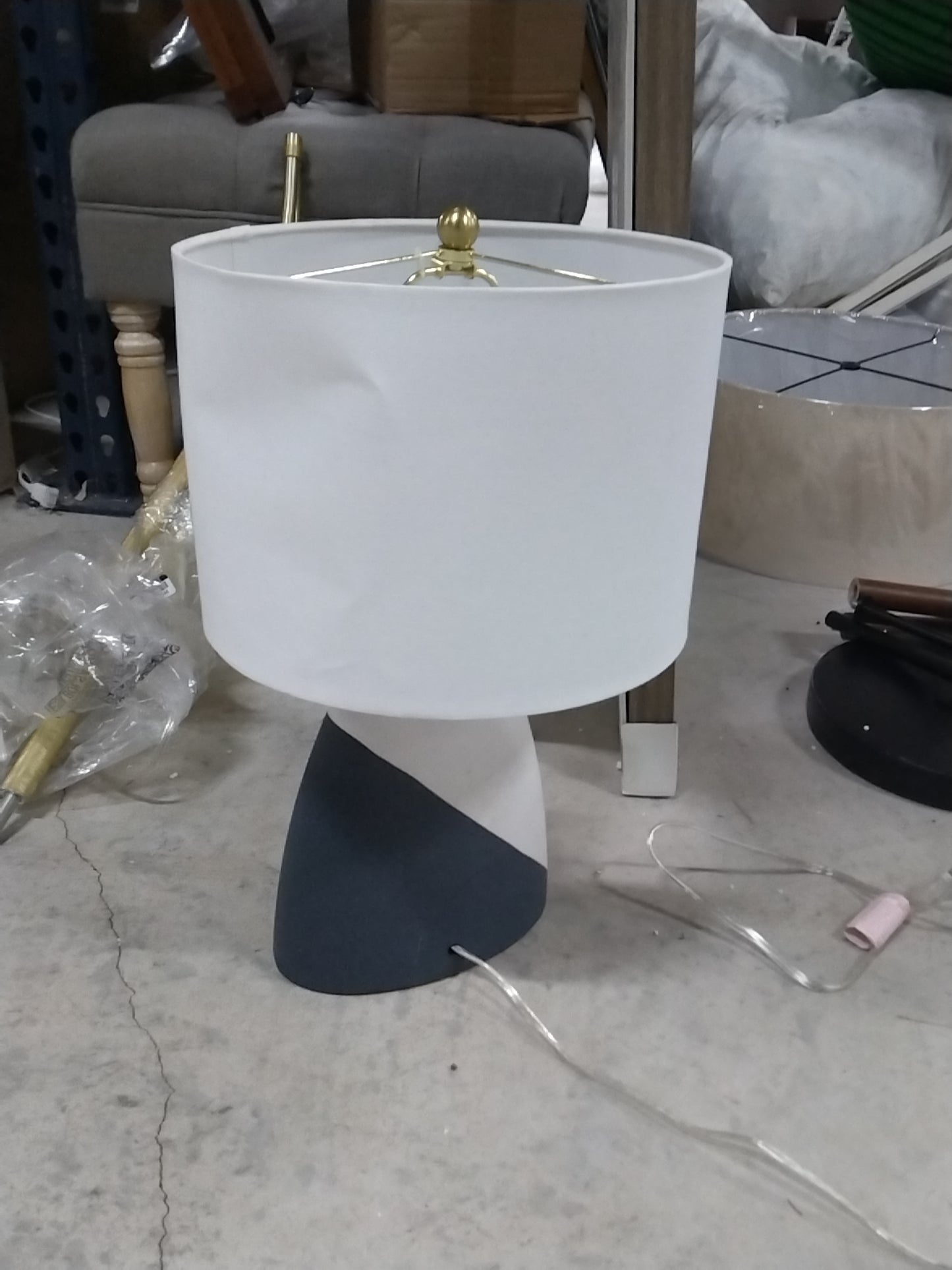 20.5"x12.5" Modern Table Lamp Black/White - Threshold: Ceramic Base, Linen Shade, UL Listed, No Assembly Required