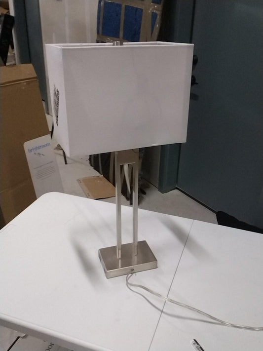 Window Pane Table Lamp with USB Nickel - Threshold: Modern Metal Body, Linen Cylinder Shade, ETL Listed