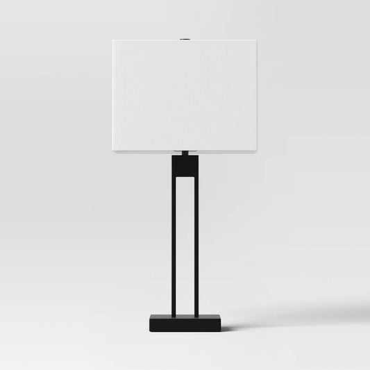 Window Pane Table Lamp with USB Black - Threshold: ETL Listed, Linen Shade, Metal Body, No Assembly Required