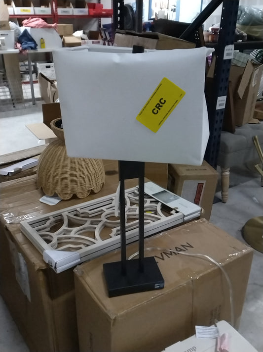 Window Pane Table Lamp with USB Black - Threshold: ETL Listed, Linen Shade, Metal Body, No Assembly Required