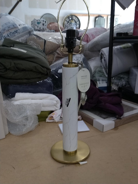 Faux Marble Stick Table Lamp White - Threshold: Gold Base, Linen Drum Shade, No Assembly Required