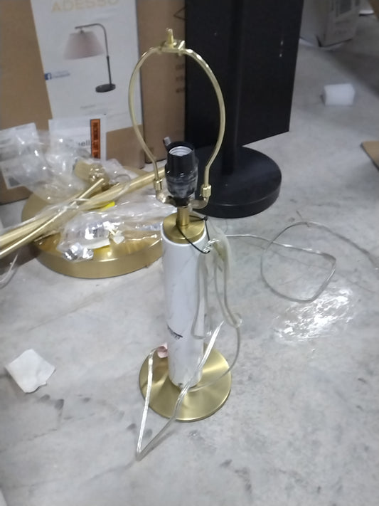 Faux Marble Stick Table Lamp White - Threshold: Gold Base, Linen Drum Shade, No Assembly Required