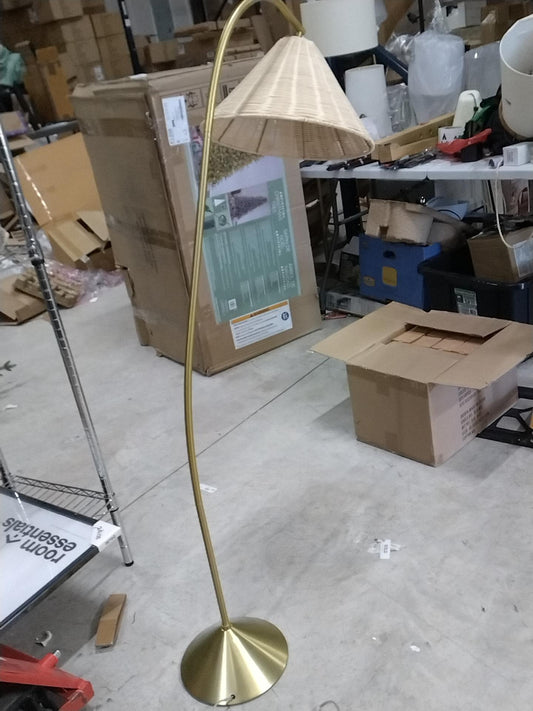 Gooseneck Floor Lamp with Natural Shade Brass - Threshold: Adjustable, Rattan Shade, ETL Listed, Metal Base