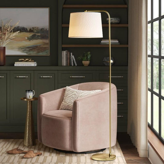 62"x14" New Traditional Downbridge Floor Lamp Brass - Threshold: ETL Listed, Linen Shade, Metal Body