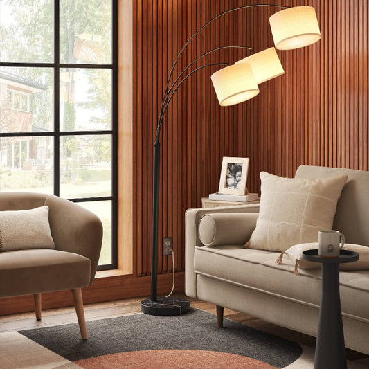82"x56" Avenal 3-Head Shaded Arc Floor Lamp Black - Threshold: Adjustable Standing Light for Living Room