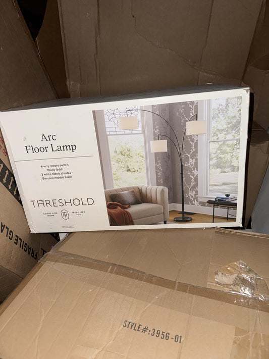 82"x56" Avenal 3-Head Shaded Arc Floor Lamp Black - Threshold: Adjustable Standing Light for Living Room