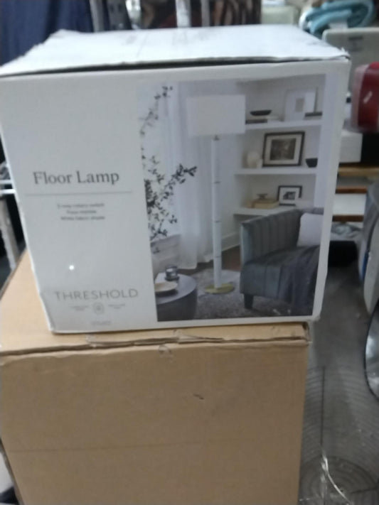 Faux Marble Stick Floor Lamp White - Threshold: Modern Standing Lamp, Linen Shade, UL Listed