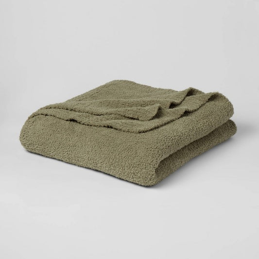 King Cozy Chenille Bed Blanket Restful Green - Threshold: Midweight, Knitted, Machine Washable, Reversible