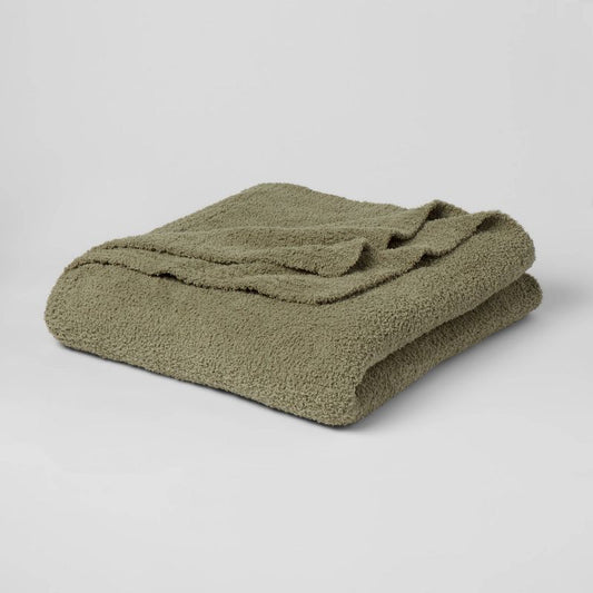 Full/Queen Cozy Chenille Bed Blanket Restful Green - Threshold: Midweight, Knitted, Machine Washable