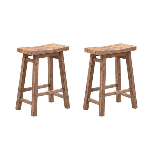 Set of 2 24" Sonoma Saddle Counter Height Barstool Barnwood Wire Brush - Boraam: Rustic Farmhouse, Footrest, Wood Frame