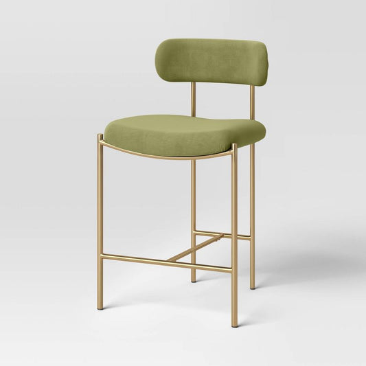 Orion Luxe Backed Counter Height Barstool with Brass Legs Olive Green Velvet - Threshold